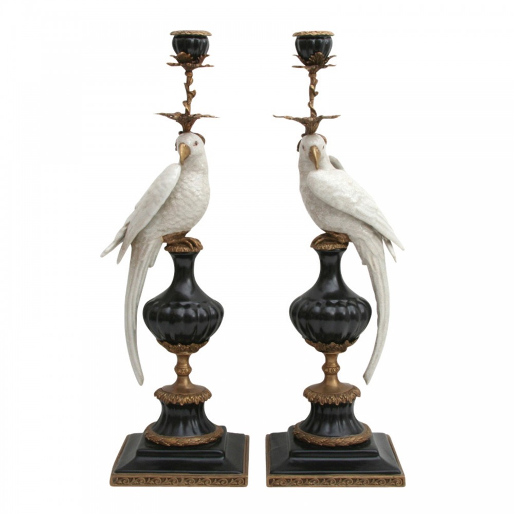 Pair of White and Black Parrot Candle Holders H50cm