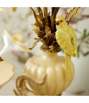 Candleholder Yellow Orchids, Porcelain and Brass - H62cm