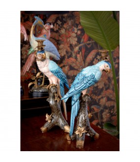 Pair of Candleholders Blue & Pink Parrots