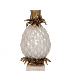 Candle holders, pineapple, white, porcelain, brass