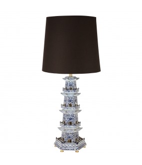Hexagonal Pagoda lamp made of porcelain with its bronze feet details hand painted