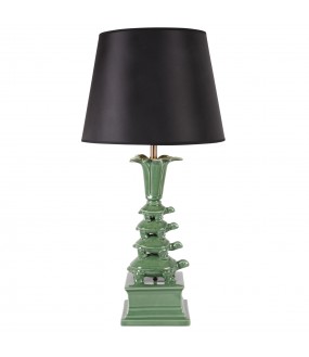 Turtle Tower lamp made of enamelled porcelain in Jade green color. All details are hand painted