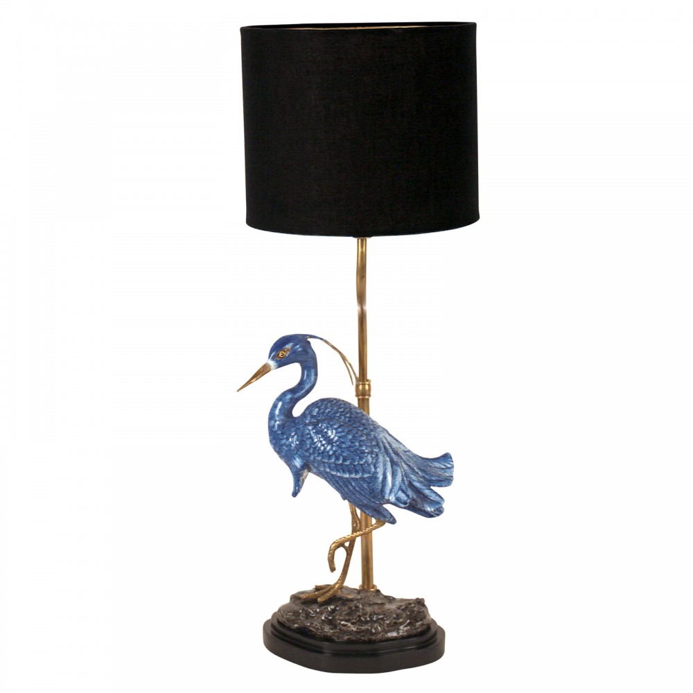 Lampe Heron Bleu Porcelaine et Bronze H56cm