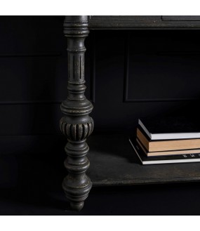black console table Pompei, shabby chic style, 2 drawers, Raw wood finish slightly weathered