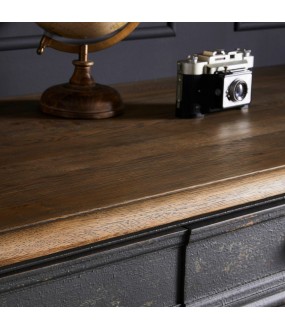 black console table Pompei, shabby chic style, 2 drawers, Raw wood finish slightly weathered