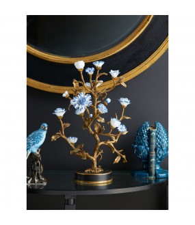 Blue Flowers Branch Porcelain and Bronze H43cm