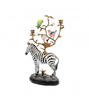Beautiful porcelain candleholder representing a zebra, birds on flowering branches and nest
