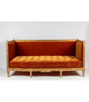 Bench, Seat, made in velvet, patinated, gilt, carved, wood, aged, neoclassic, cane