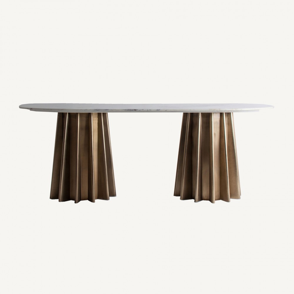Table de Repas Ovale Oxymore, Marbre et Acier 200x100cm