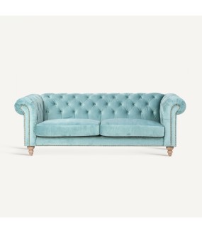Chesterfield Style Padded Sofa, Turquoise Blue