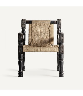 Carved Wood and Cane Armchair Angkor