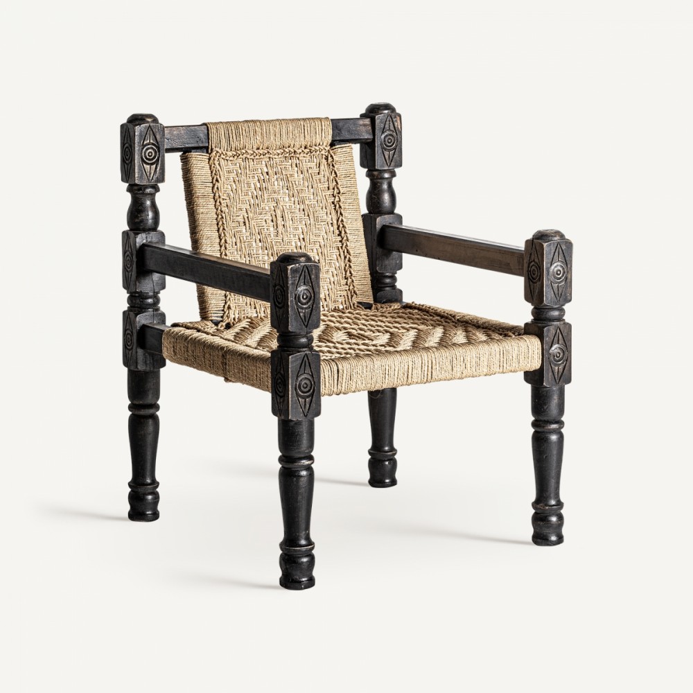 Carved Wood and Cane Armchair Angkor