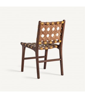 Teak and Ocher Leather Chair