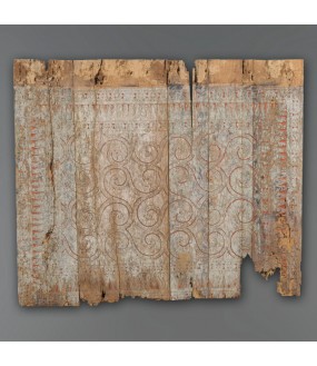 Primitive Wall Panel, elegantly carved and painted bright colors worn by time.