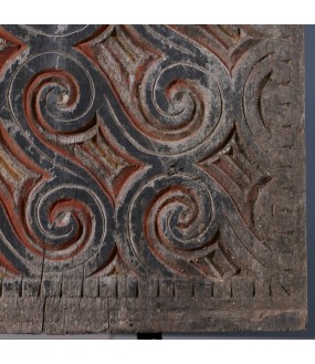 Primitive Wall Panel, elegantly carved and painted bright colors worn by time.