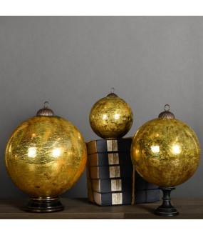 Boules de Noël en verre craquelé jaune antique d'un diamètre de 15cm