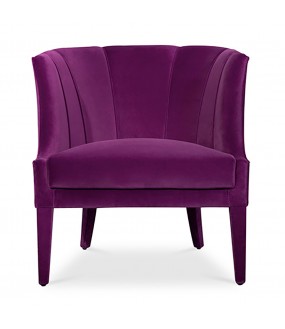 Superb Lauren armchair in purple cotton velvet and compass base, design of the 50s