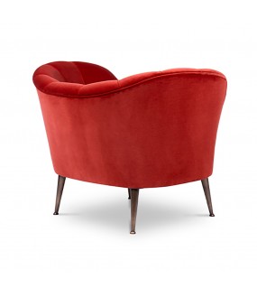 Sublime et gracieux fauteuil Arum en velours de coton, pieds en laiton poli style années 50