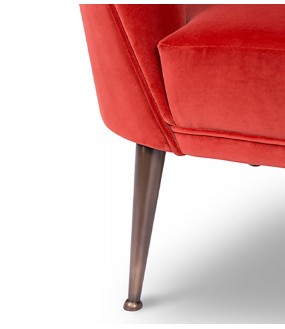 Sublime et gracieux fauteuil Arum en velours de coton, pieds en laiton poli style années 50