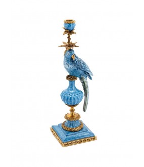 Blue & Bronze Parrot Candlesticks, The Pair