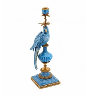 Blue & Bronze Parrot Candlesticks, The Pair