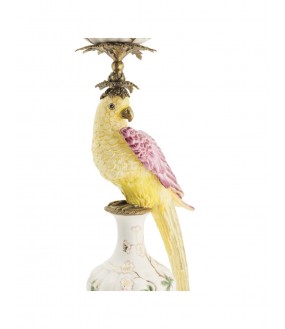 Pink & Yellow Porcelain Parakeet Candle Holder