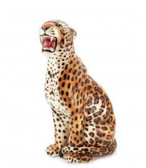 Leopard statue sitting in plaster in the style of the 50s, Made in ceramic and hand painted.
