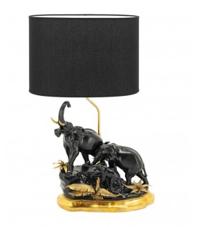 Lampe Aux Eléphants, Céramique et Métal Bronze