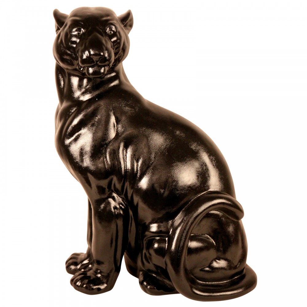 Seated Black Panther in Porcelain H63cm