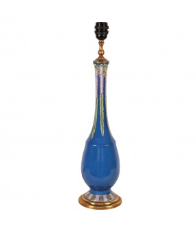 Lampe Porcelaine Bleu Style Art Nouveau H60cm