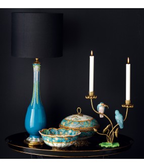 Lampe Orient Porcelaine Bleu H60cm